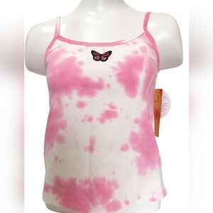 Almost Famous XL Pink Tie-Dye Tank Top Embroidered Butterfly Spaghetti Strap